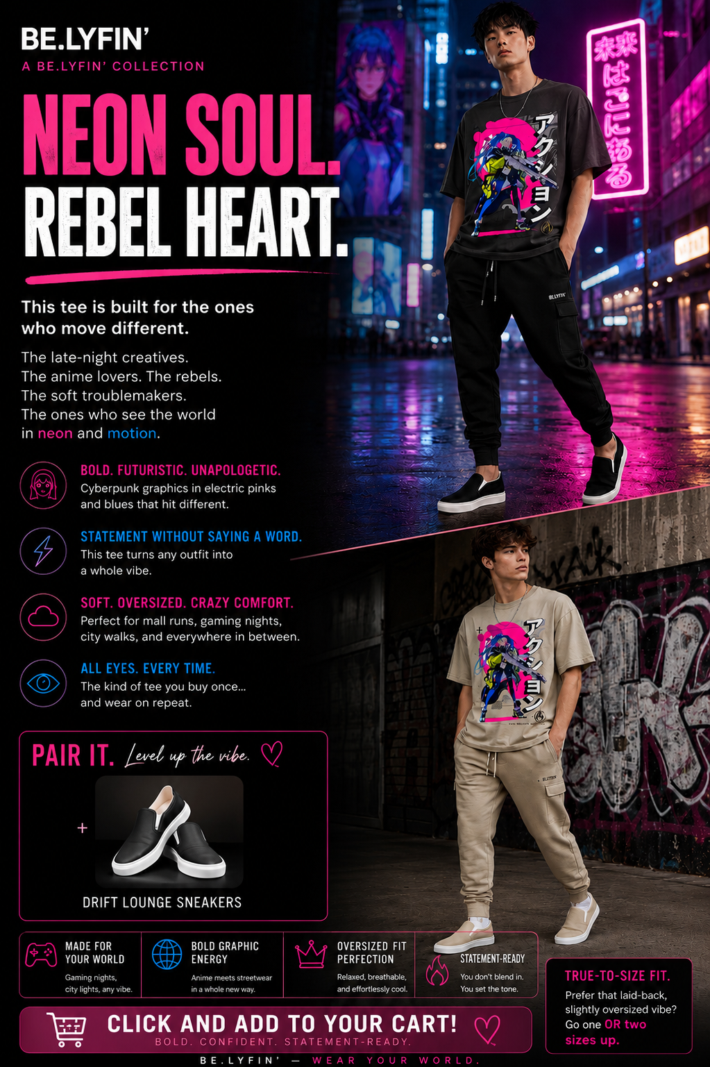 Midnight Cyber Hunt!  – Oversized Faded T-Shirt