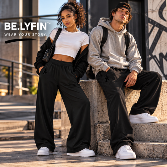 Power Moves! Unisex Wide-leg Joggers-BLACK